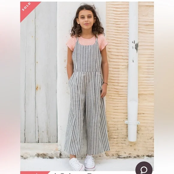 Tea Collection cotton linen striped culotte romper, size 10 - Picture 2 of 8